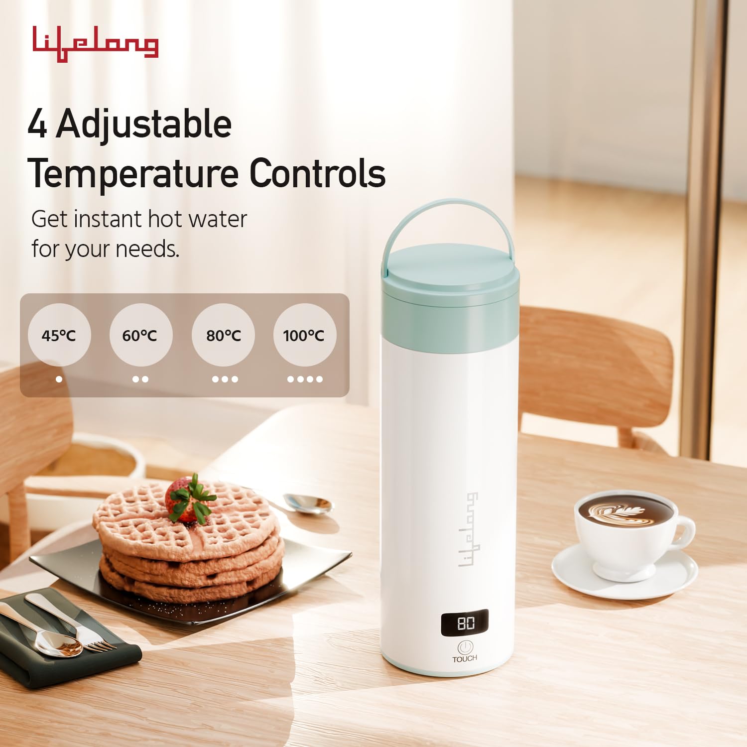 Lifelong 2-in-1 Portable Electric Kettle & Bottle for Travel - 400ml Make Tea/Coffee Without Milk (LLEPK09)